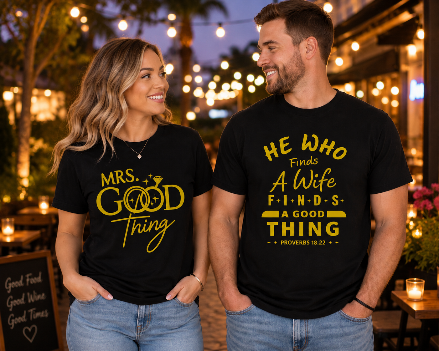 Mrs. Good Thing & He Who Finds a Wife Matching Couple T-Shirt Set