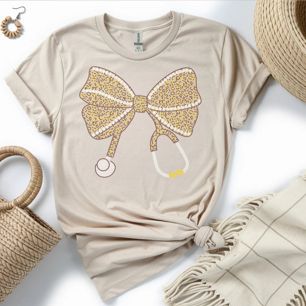 Nurse Rhinestone Bow Tee | Premium Boutique Soft Cotton T-Shirt