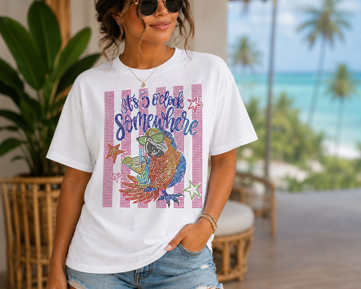 It's 5 O'Clock Somewhere Rhinestone T-Shirt